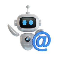 Obraz premium 3D illustration of ai robot standing with a email symbol. business and contact concept. Transparent Background Mockup.Supports PNG files with transparent backgrounds.