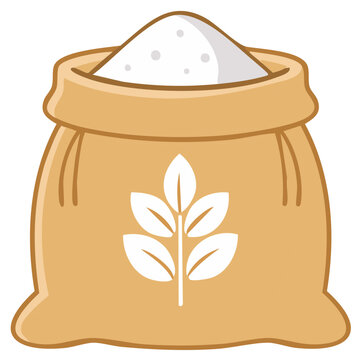 Full brown sack of white flour with grain symbol, baking ingredient vector illustration