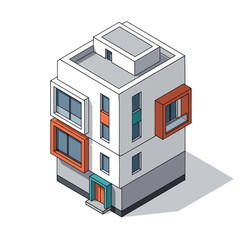 Fototapeta premium Modern Isometric Building with Colorful Accents.