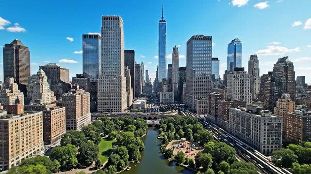 A sprawling cityscape with tall buildings and a central park