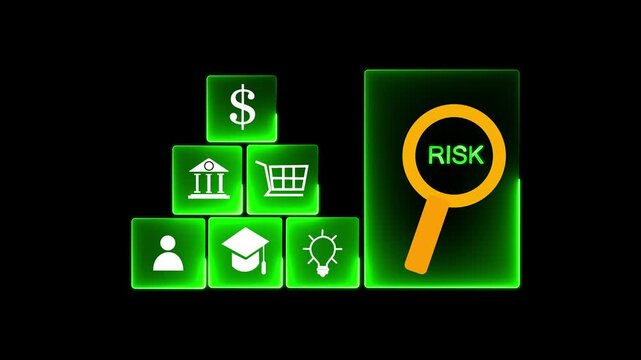 Financial analysts  risks using magnifying glass tools, representing credit risk, planning, consumer protection, and structured financial management