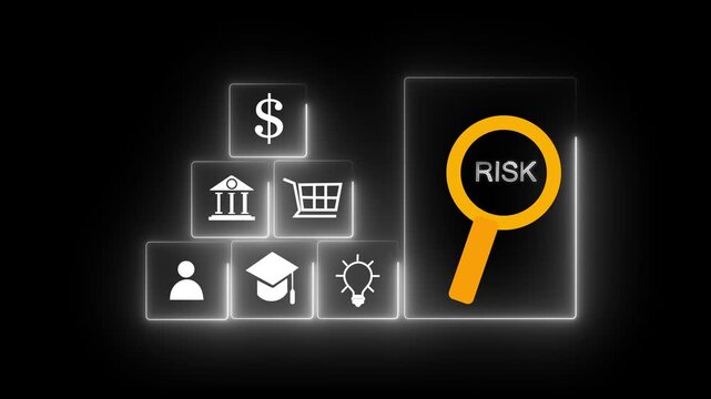 Financial analysts  risks using magnifying glass tools, representing credit risk, planning, consumer protection, and structured financial management