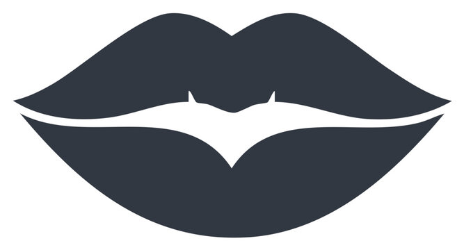 Gothic vampire lips with a negative space bat silhouette vector icon for Halloween