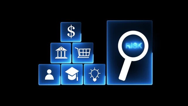 Financial analysts  risks using magnifying glass tools, representing credit risk, planning, consumer protection, and structured financial management