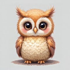 Fototapeta premium Pastel Baby Owl Clipart: Soft Brushstroke Spring Design, Cute Round Eyes, Rosy Cheeks, Isolated on White, High-Res PNG for Crafts & Decor