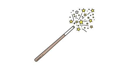 A whimsical illustration depicts a magic wand emitting glittering stars against a white backdrop a striking silhouette high quality professional detailed © mrvect02