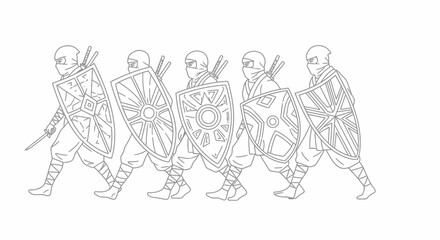 Obraz premium Ninja Warriors Formation Shield Formation Lineup