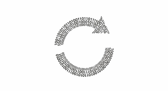Circular arrow formed by binary code symbolizing data processing and digital information flow
