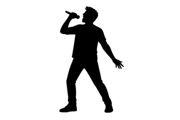 Silhouette of a man singing with a microphone in hand dynamically