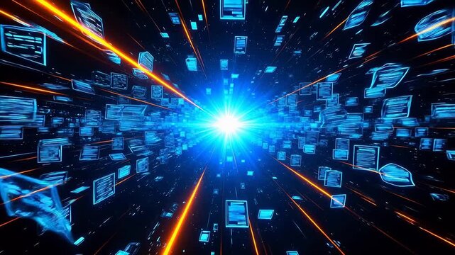 Digital data stream with glowing lines