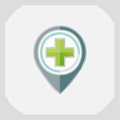 Fototapeta premium Hospital or Pharmacy Location Marker Icon Representing Medical Aid and Health Services Navigation