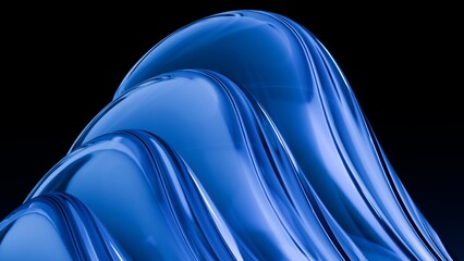 Abstract wavy curved 3d render. Blue soft glass curved circles and lines. Modern wallpaper, texture pattern.