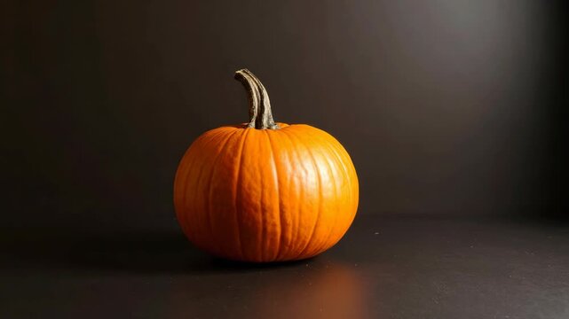 Vibrant orange pumpkin on dark background with dramatic studio lighting for autumn harvest theme