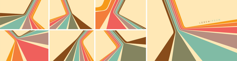 Plakat A steep descent or climb on a racing track. A retro 1960s-style background. Colorful lines. Dynamic ribbons. Designed for posters or banners for sports competitions and races. Vector illustration.