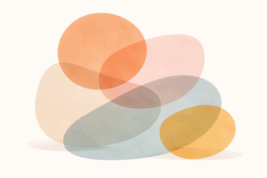 Abstract overlapping pastel shapes in warm tones on white background
