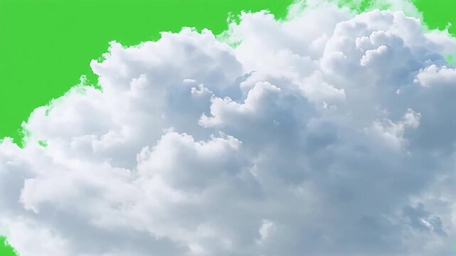 White fluffy clouds against green screen