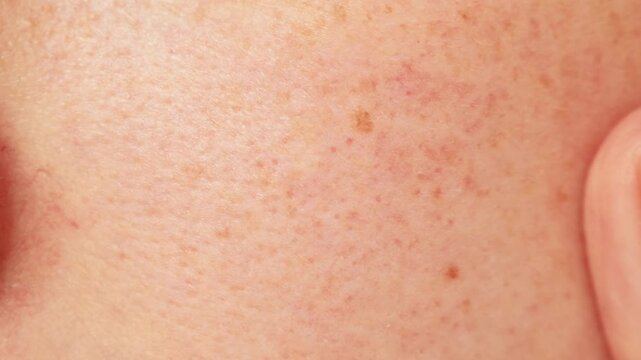 Human skin with freckles and moles, showing natural texture and pigmentation