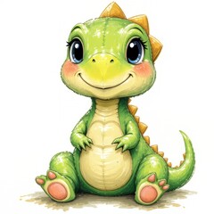 Fototapeta premium Pastel Dino Clipart: Sweet Baby T-Rex with Brushstroke Style for Spring, Isolated on White. High-Res PNG Illustration, Vivid Colors.