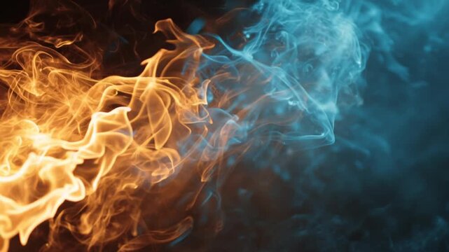 Vibrant Orange and Blue Swirling Smoke Patterns on Dark Background