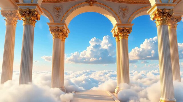 Columns in the sky with clouds
