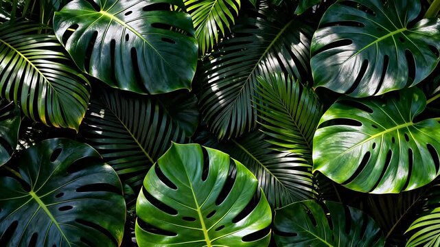 Tropical leaves in dense foliage