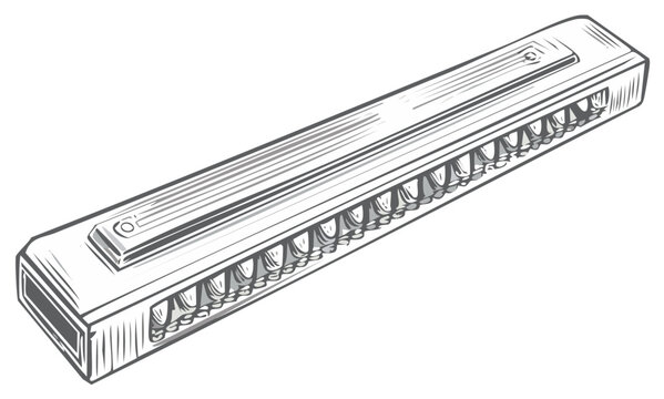 Harmonica illustration, musical instrument, line drawing