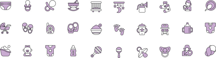 Fototapeta premium Baby and Child Icons Set – Minimal Duotone Kids Toys Line Vector Icons