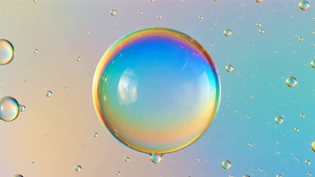 Colorful soap bubble with smaller bubbles