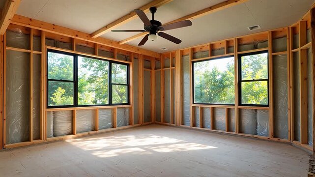 Unfinished room with wooden framing