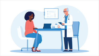 vector Doctor Consulting with Patient in Medical Office