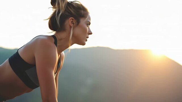 A focused athlete performs push-ups outdoors, surrounded by nature. The determination and strength exemplified in this scene inspire viewers to pursue fitness and well-being.