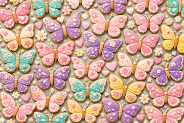 Fototapeta premium Colorful butterfly cookies with decorations.