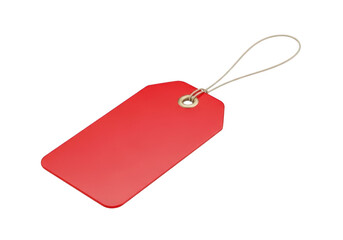 Fototapeta premium Red gift tag with string isolated on transparent background