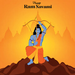 Lord Rama drawing bow vector illustration Ram Navami Hindu religious festival greeting design