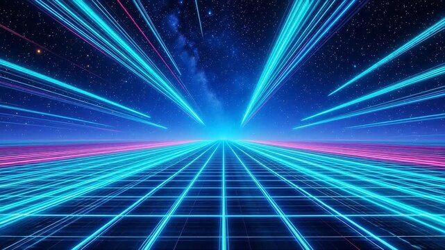 Futuristic neon grid in space