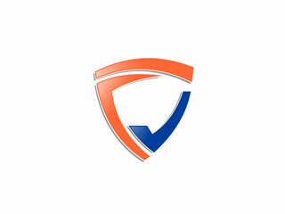 Obraz premium Secure Shield Protection Logo in Orange and Blue with Integrated Check Mark Icon for Safety, Quality Control, and Insurance