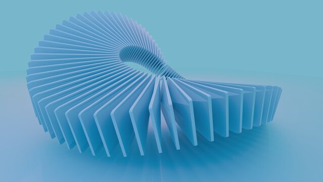 A circle made of blue plastic rectangle shapes. 3d rendering.