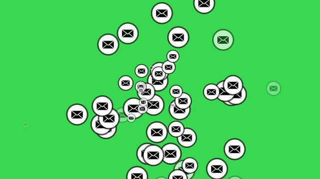 Floating Email and Message Envelope Icon Animation on Green Screen