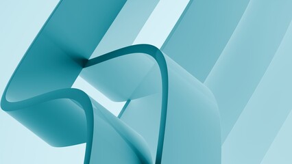 Abstract wavy curved 3d render. Blue soft layers of plastic with lines, folds, ruffles. Modern wallpaper, texture pattern.