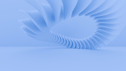 Wavy circle made of blue plastic circle shapes. 3d rendering.