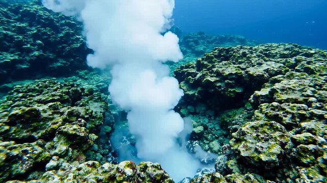 Underwater volcanic vent with coral