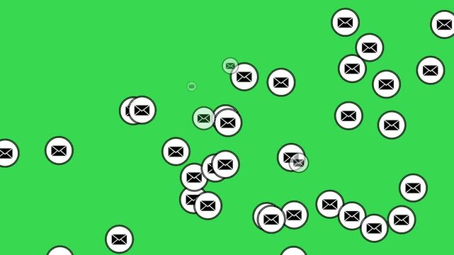 Floating Email and Message Envelope Icon Animation on Green Screen