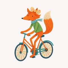 Fototapeta premium Whimsical fox cycling illustration