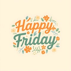 Obraz premium A colorful floral design with the text happy friday in a decorative font on a beige background