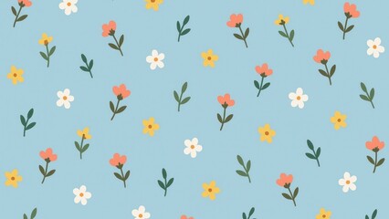 Charming floral pattern on blue desktop wallpaper