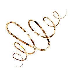 Golden foil ribbon swirl design isolated on transparent background