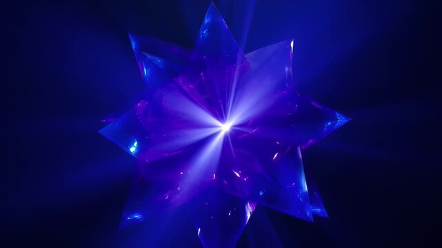 Rotating Blue Crystal Star with Glowing Internal Light