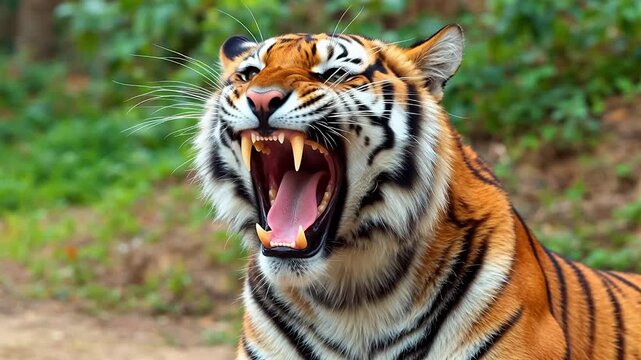 Tiger with open mouth in natural setting