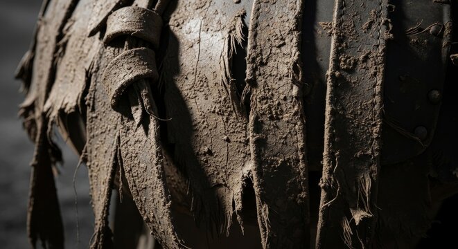 Torn Leather Straps Covered in Mud