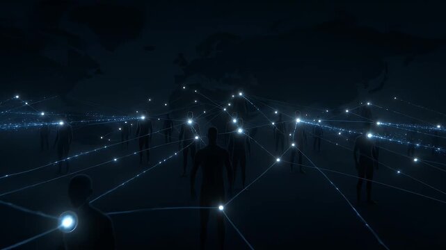 Abstract representation of interconnected network of people linked with light nodes